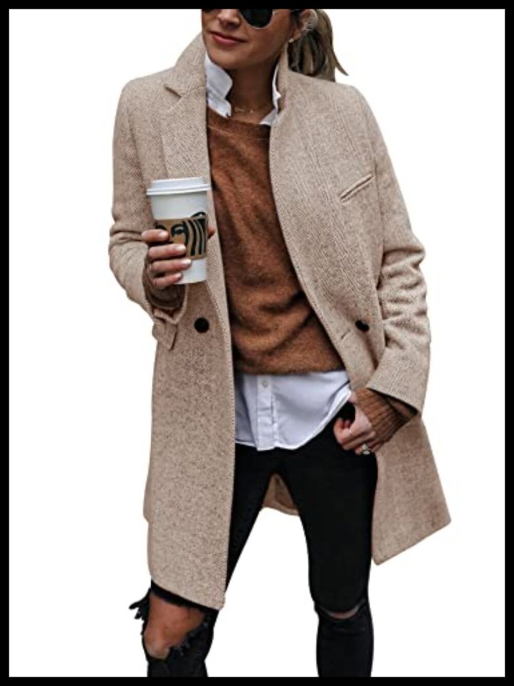 Women's Notch Lapel Double Breasted Trench Coat Long Peacoat Blazer